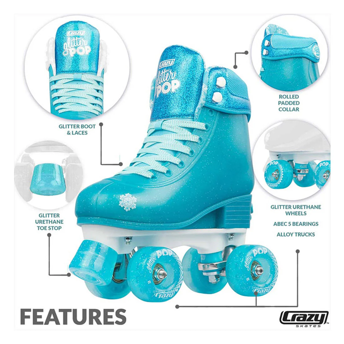 Crazy Glitter Pop Teal - Kids Adjustable - Image 3