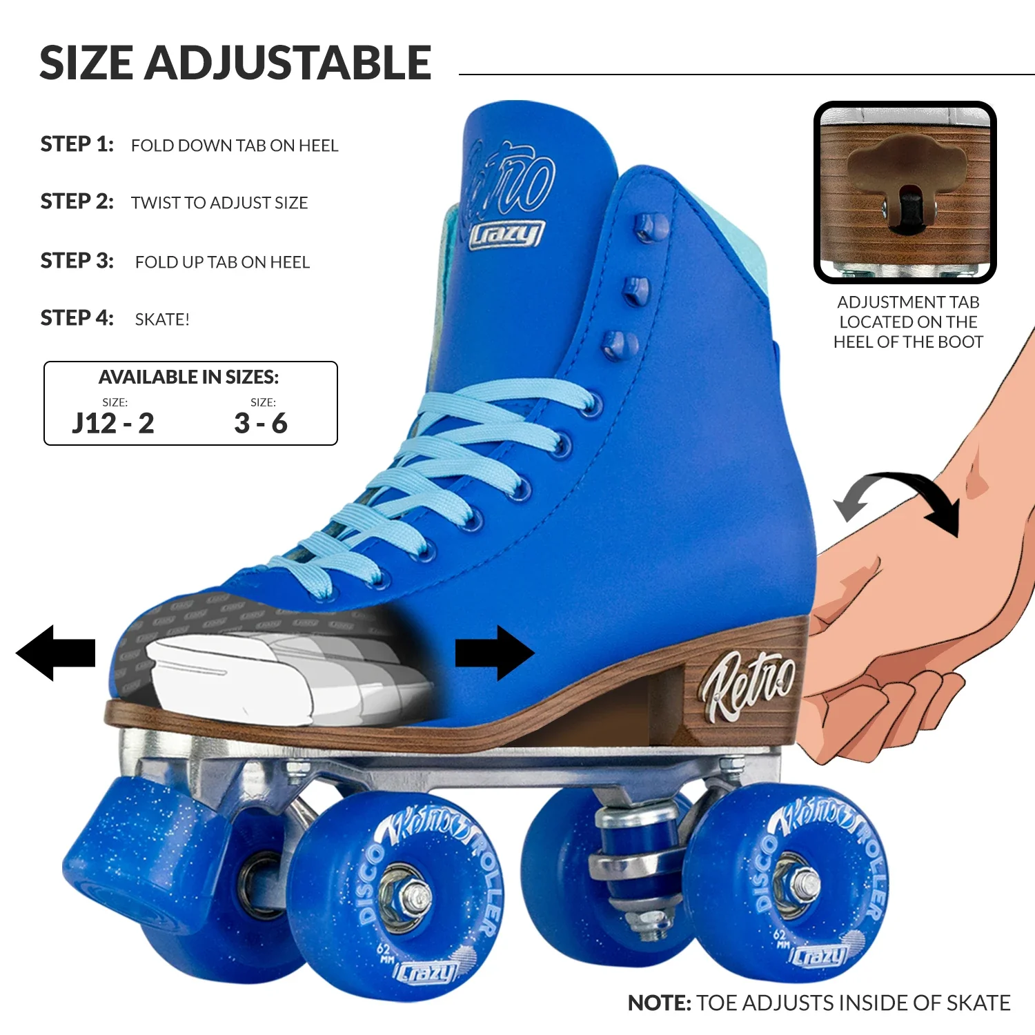 Crazy Retro Roller Blue - Kids Adjustable - Image 3