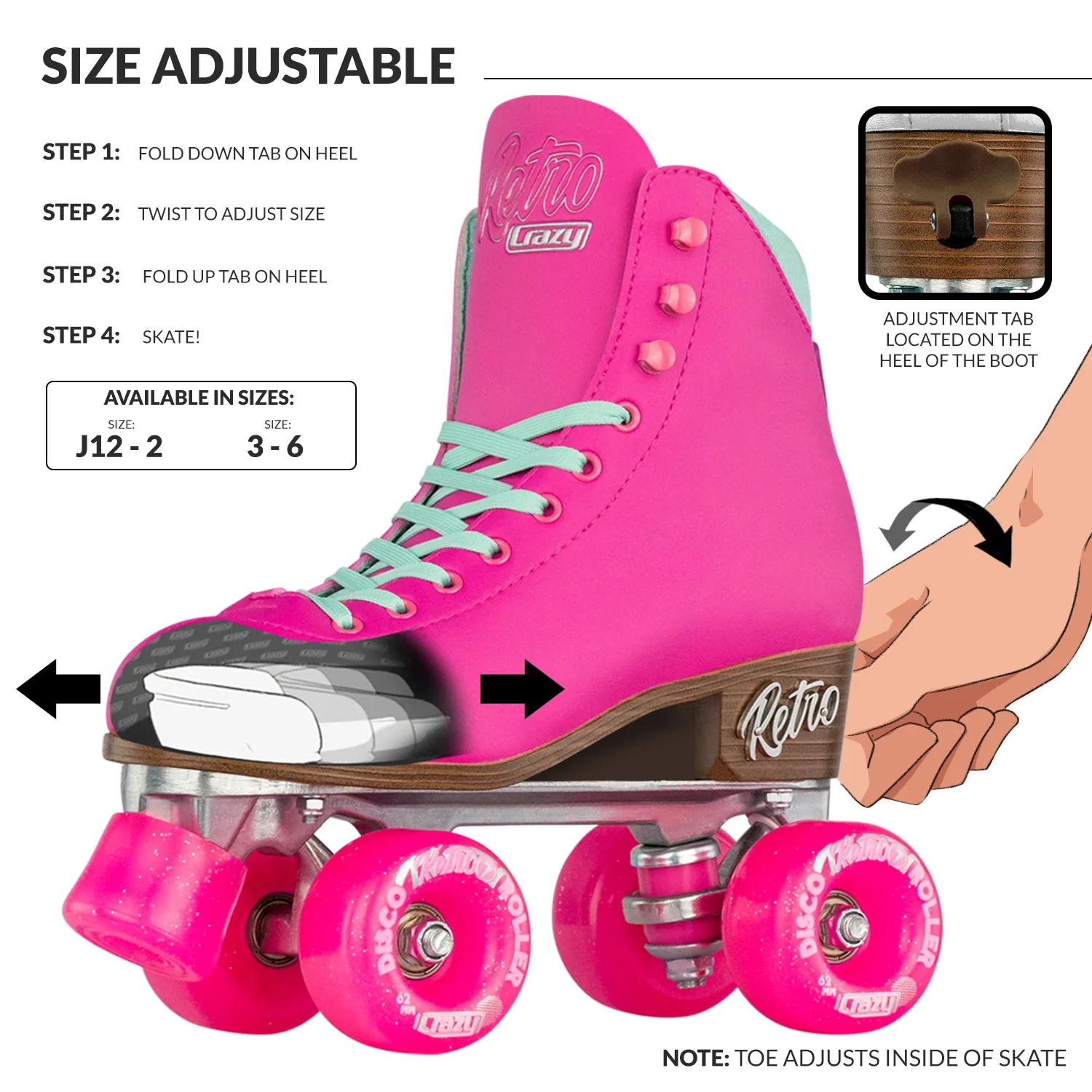 Crazy Retro Roller Pink - Kids Adjustable - Image 3
