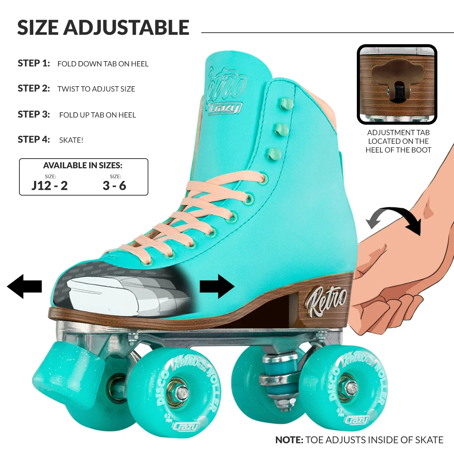 Crazy Retro Roller Teal - Kids Adjustable - Image 3