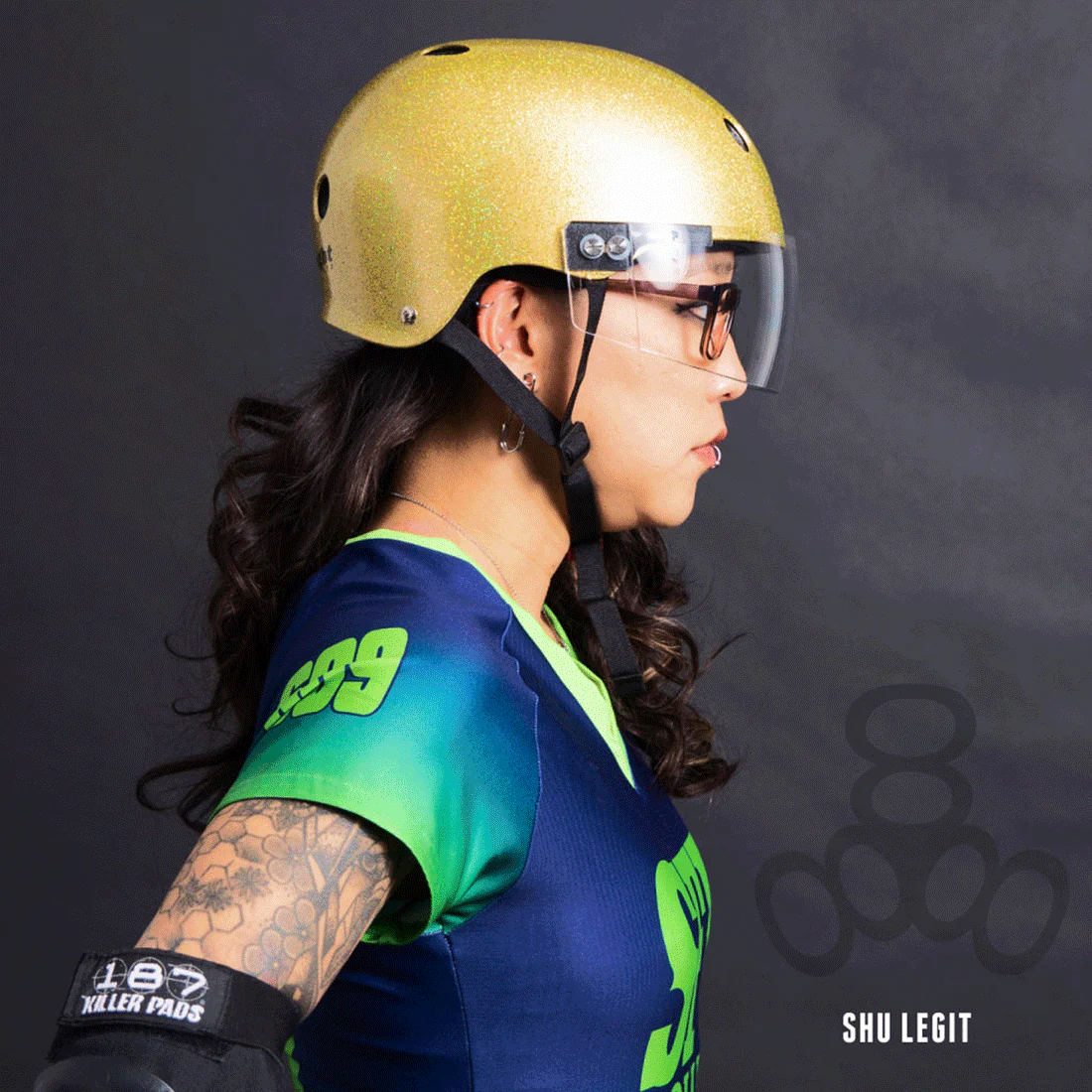 Triple 8 THE Cert SS Visor Helmet - Gold Glitter - Image 4